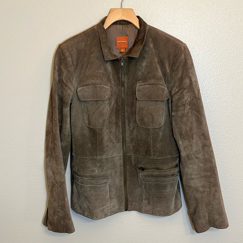 Women's Suede Leather Jacket - Brown-muted